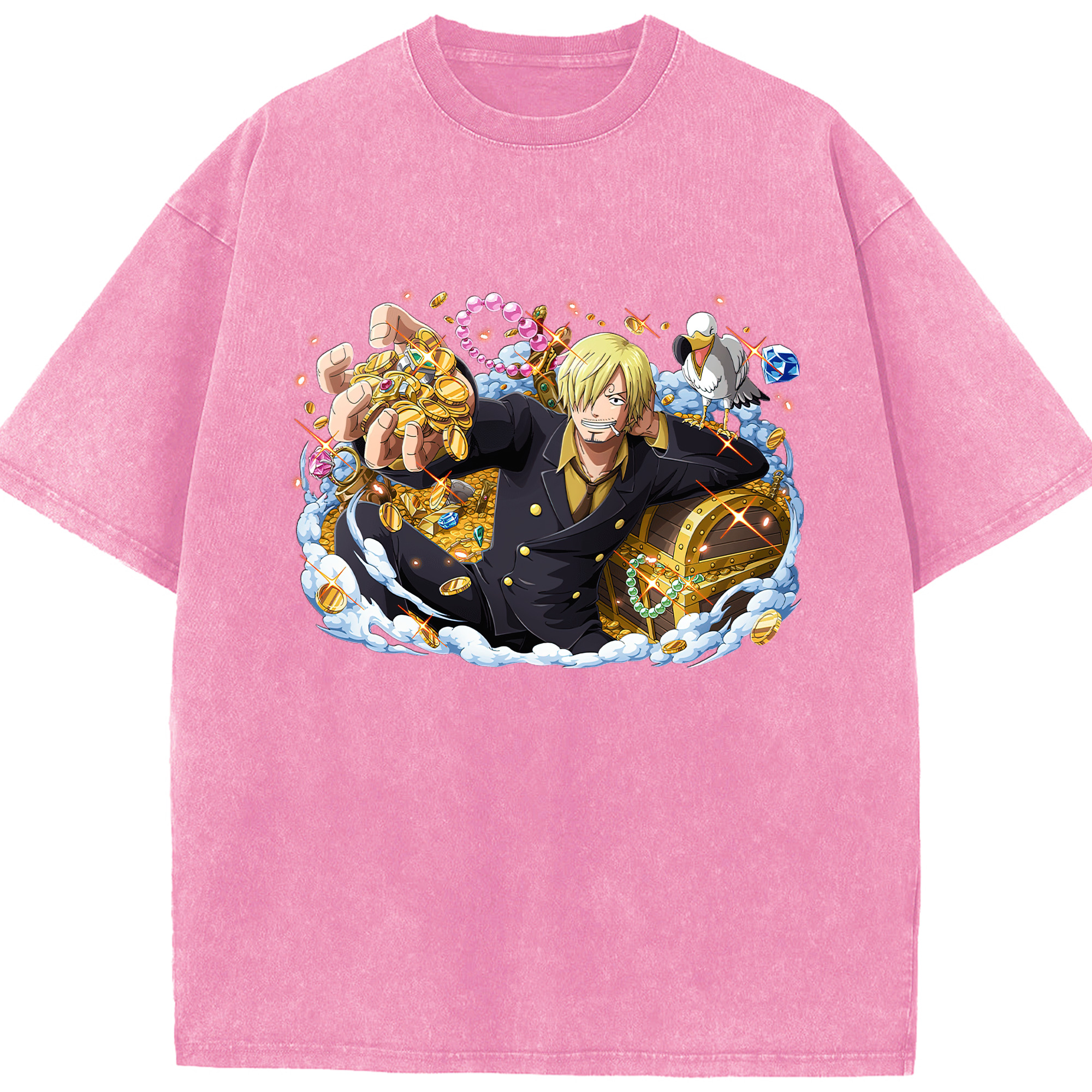 （画像用） ワンピース サンジ ONE PIECE Sanji 綿100% ヴィンテージ風 半袖Tシャツ（フロントプリント）